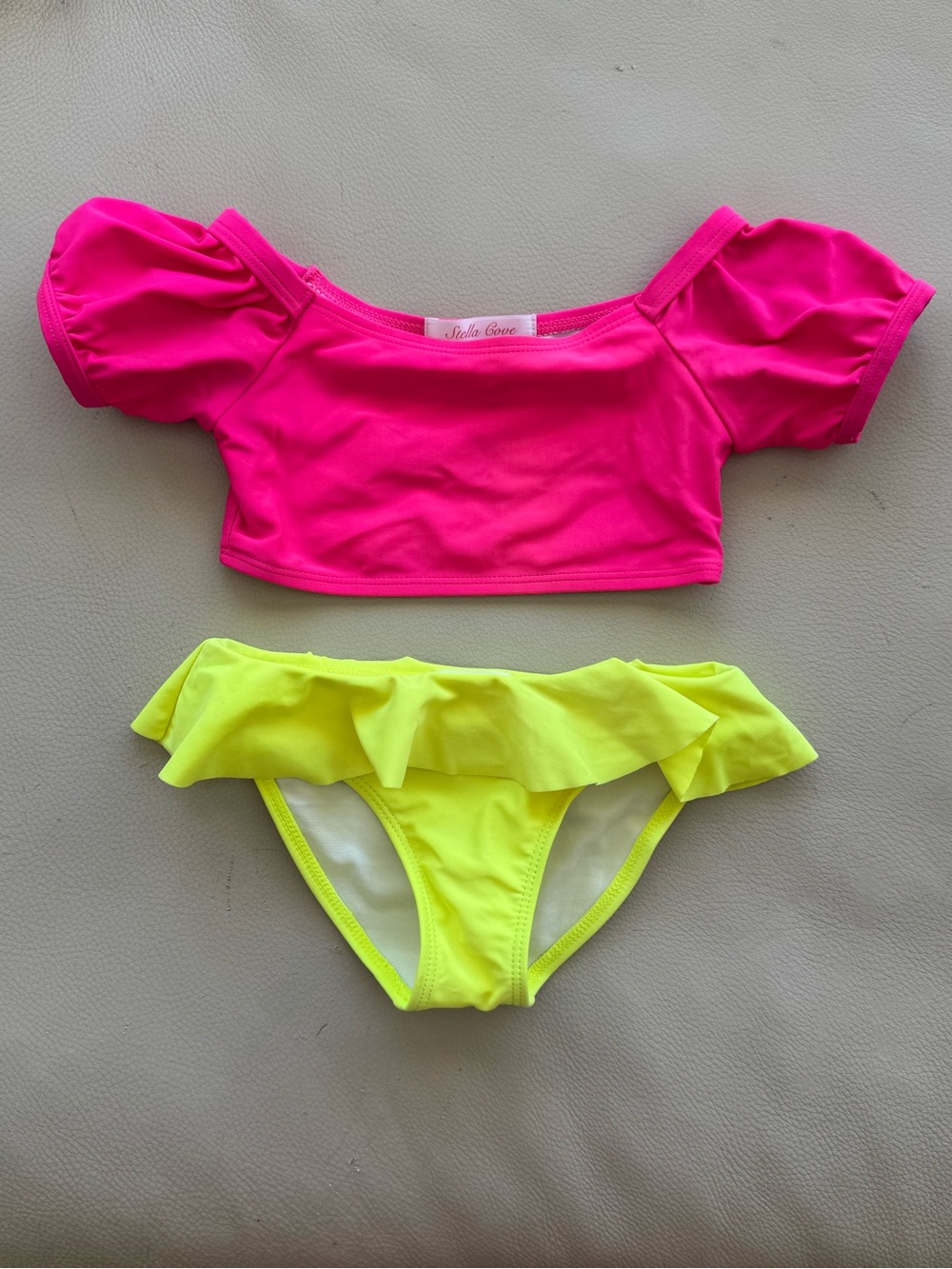 STELLA COVE Toddler McCartney Hot Pink Top Neon Yellow Bikini Swimsuit 4-5